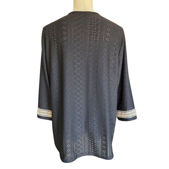 LIOFOER Women's Casual 3/4 Sleeve Lace V Neck Shirt Black Size XXL Boho Career - Picture 2 of 6